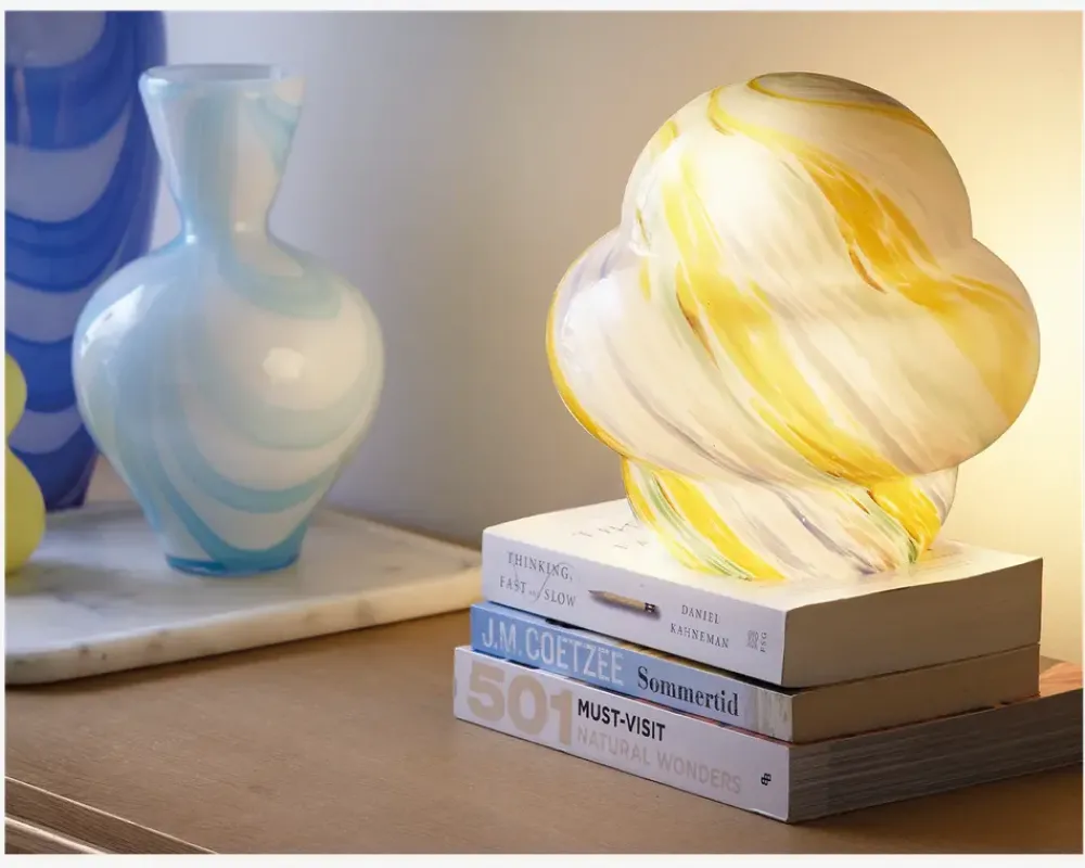 Daells Bolighus Bordlampe Stribet Gul/Hvid H.22 cm Hvid, Gul