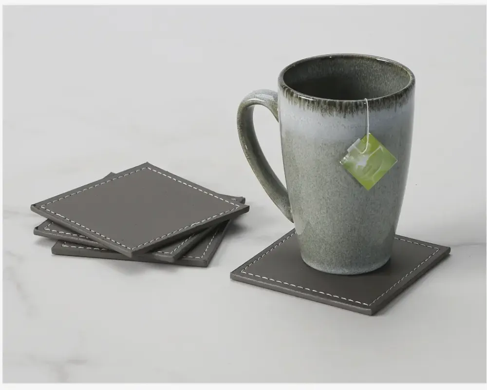 Discount Daells Bolighus Coaster PU 4 Stk. 10x10 cm Grå