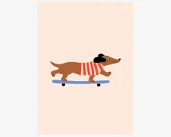 New Daells Bolighus Dachshund on skateboard 30X40 cm