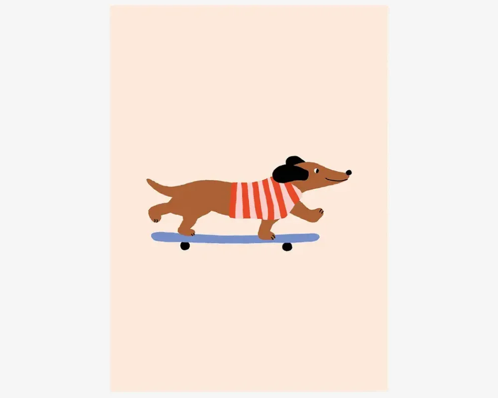 New Daells Bolighus Dachshund on skateboard 30X40 cm