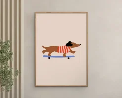 New Daells Bolighus Dachshund on skateboard 30X40 cm
