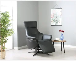 Sale Daells Bolighus Drejestol m/Indbygget Fodskammel Sort Læder