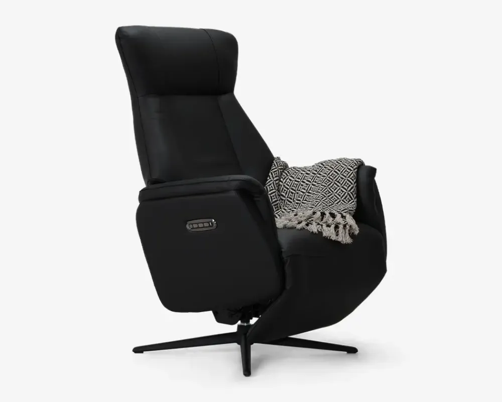 Daells Bolighus Drejestol m/Indbygget Fodskammel Læder Sort