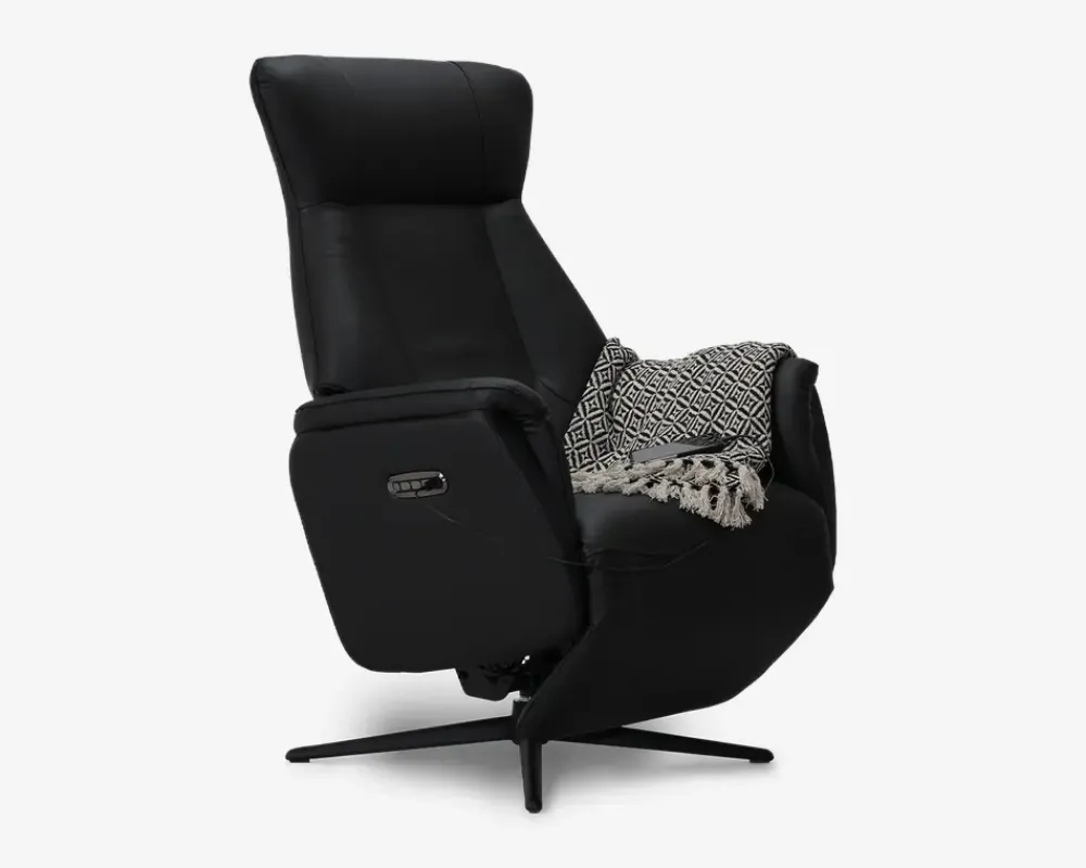 Daells Bolighus Drejestol m/Indbygget Fodskammel Læder Sort