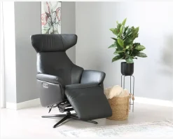 Clearance Daells Bolighus Drejestol m/Indbygget Fodskammel Sort Læder