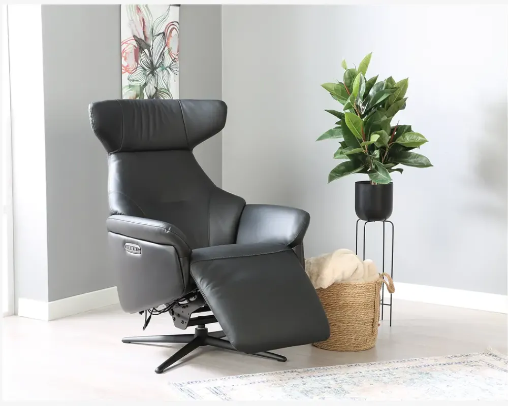 Clearance Daells Bolighus Drejestol m/Indbygget Fodskammel Sort Læder