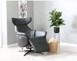 Clearance Daells Bolighus Drejestol m/Indbygget Fodskammel Sort Læder