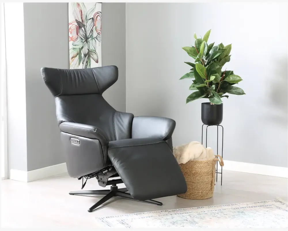 Clearance Daells Bolighus Drejestol m/Indbygget Fodskammel Sort Læder