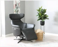 Clearance Daells Bolighus Drejestol m/Indbygget Fodskammel Sort Læder