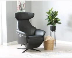 Clearance Daells Bolighus Drejestol m/Indbygget Fodskammel Sort Læder