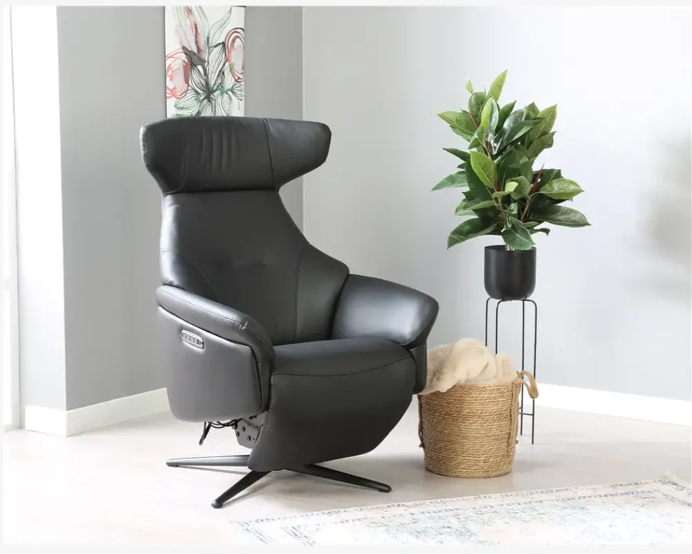 Clearance Daells Bolighus Drejestol m/Indbygget Fodskammel Sort Læder