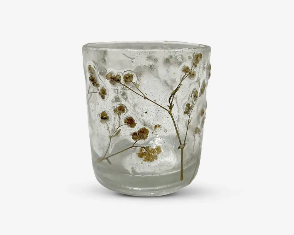 Sale Daells Bolighus Fyrfadsstage glas m/blomster H.8 cm