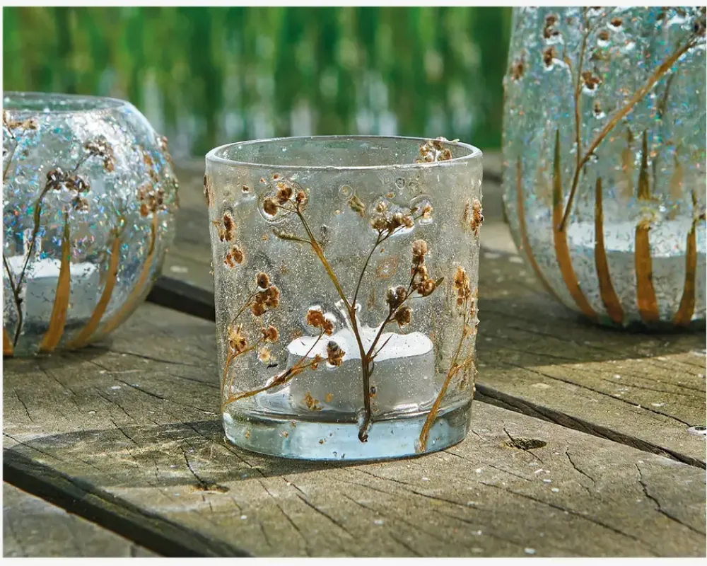 Sale Daells Bolighus Fyrfadsstage glas m/blomster H.8 cm