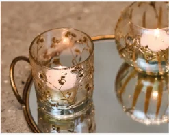 Sale Daells Bolighus Fyrfadsstage glas m/blomster H.8 cm