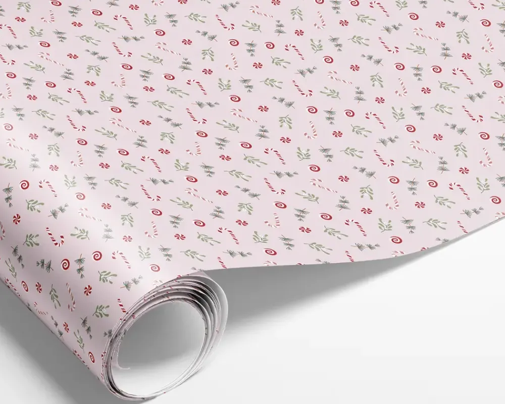 Outlet Daells Bolighus Gavepapir lyserød med julepynt 10 meter