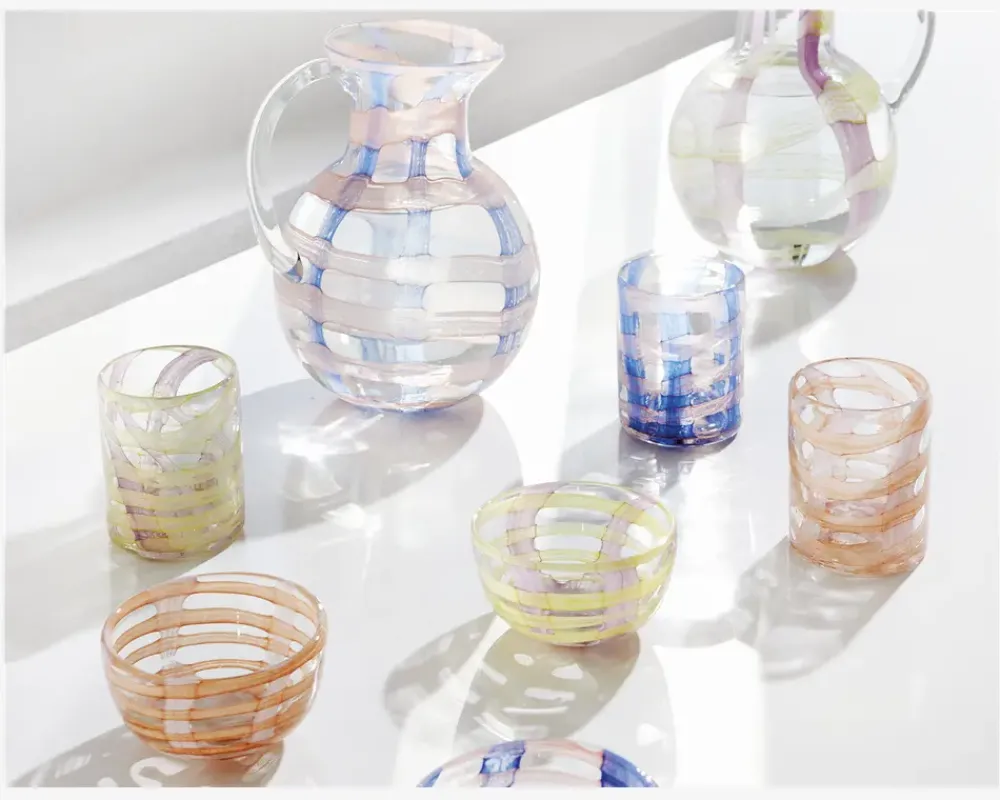 Online Daells Bolighus Glas Mønster Blå/Rosa H.11 cm Blå, Lyserød