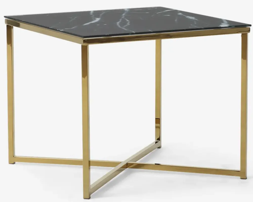 Daells Bolighus Hjørnebord m/Glasplade Messing/Sort