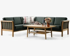 New Daells Bolighus Hjørnesofa grøn med massive trægavle