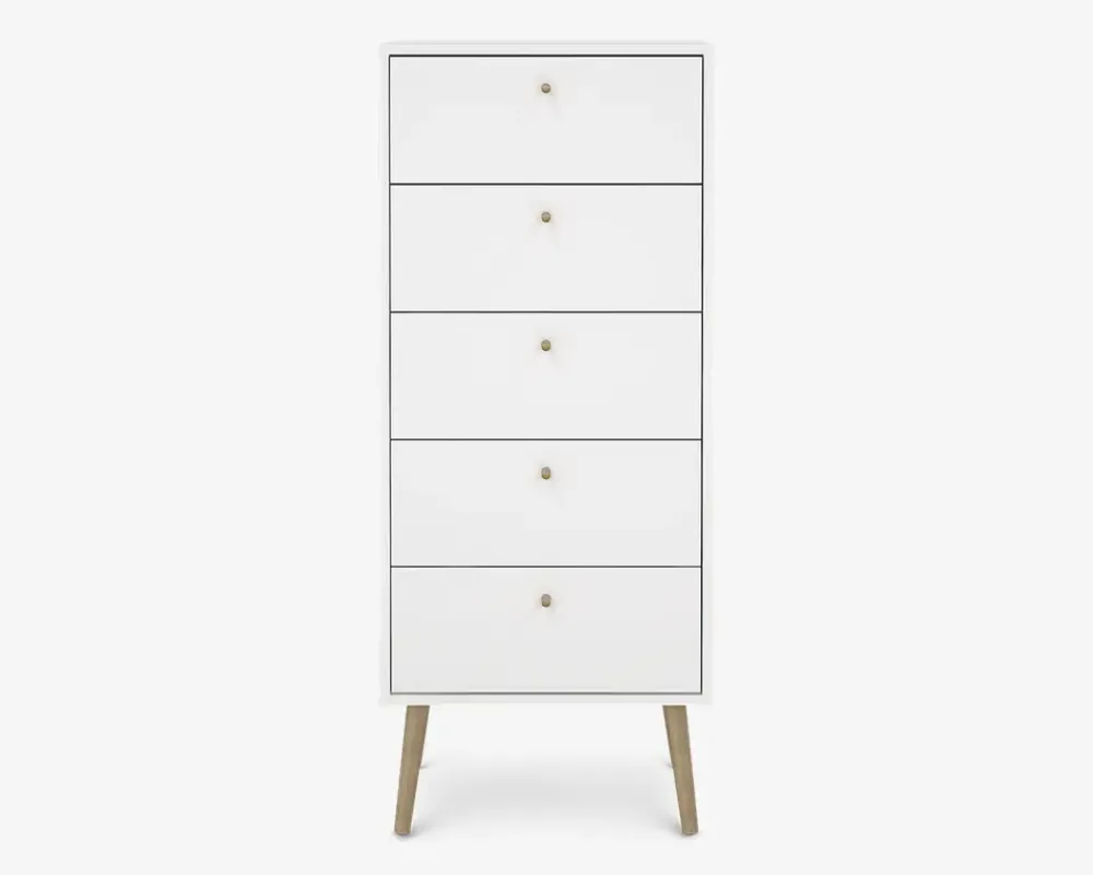Online Daells Bolighus Kommode Bodo med 5 skuffer hvid