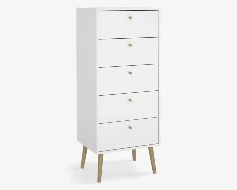 Online Daells Bolighus Kommode Bodo med 5 skuffer hvid