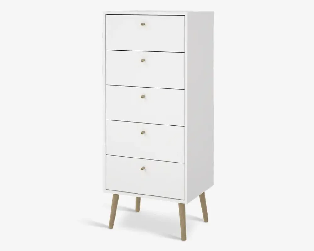 Online Daells Bolighus Kommode Bodo med 5 skuffer hvid