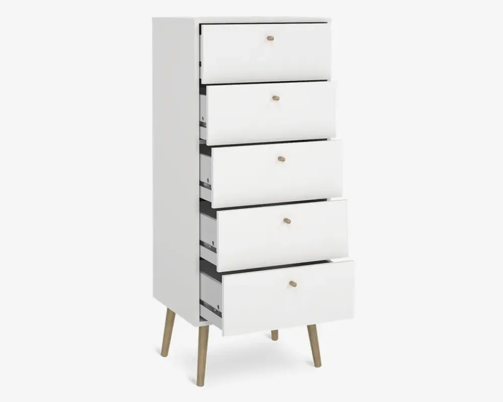 Online Daells Bolighus Kommode Bodo med 5 skuffer hvid