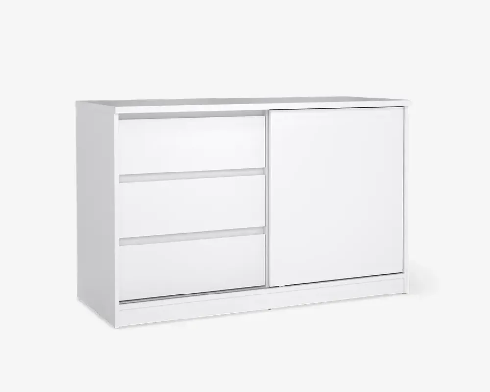 Clearance Daells Bolighus Kommode Naia med 3 skuffer og en skydedør hvid