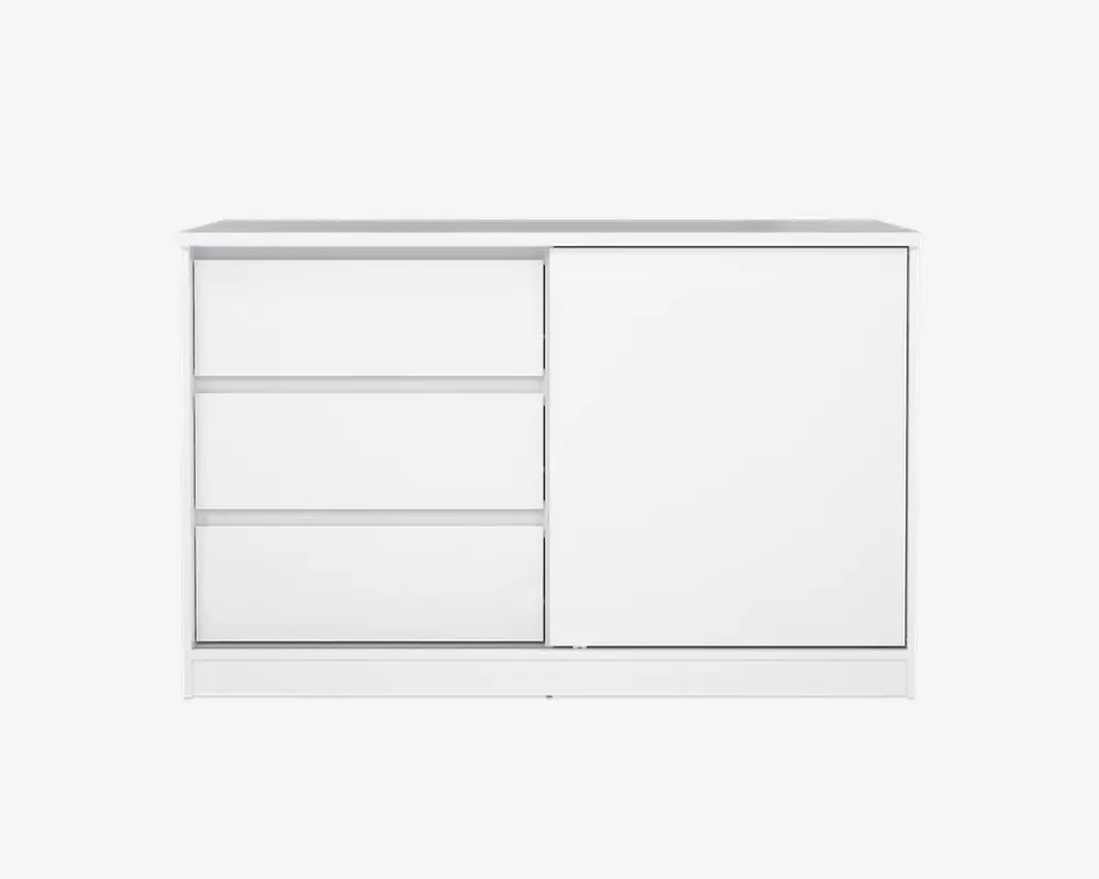 Clearance Daells Bolighus Kommode Naia med 3 skuffer og en skydedør hvid