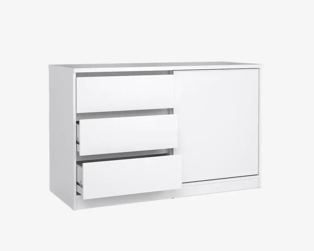 Clearance Daells Bolighus Kommode Naia med 3 skuffer og en skydedør hvid