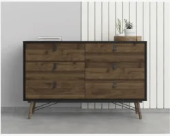 Best Daells Bolighus Kommode Ry m. 6 skuffer Sort/Valnød