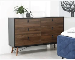 Best Daells Bolighus Kommode Ry m. 6 skuffer Sort/Valnød