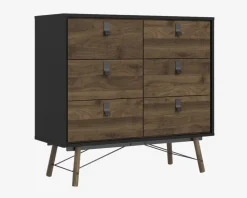 Online Daells Bolighus Kommode Ry m. 6 skuffer Sort/Valnød