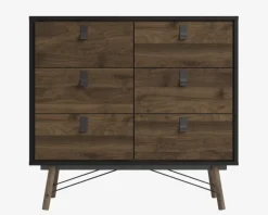 Online Daells Bolighus Kommode Ry m. 6 skuffer Sort/Valnød