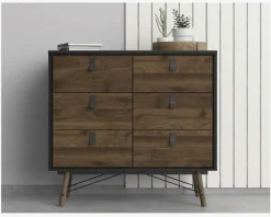 Online Daells Bolighus Kommode Ry m. 6 skuffer Sort/Valnød