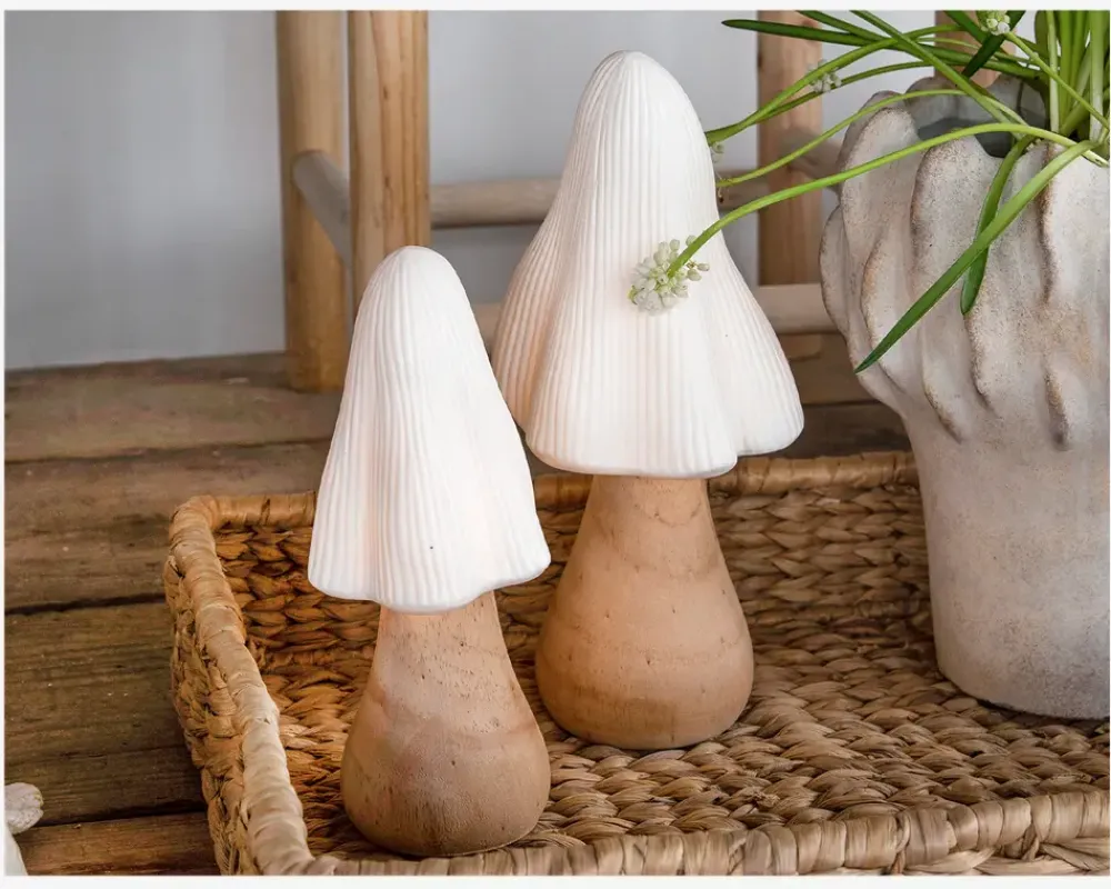 Best Daells Bolighus Lampe svamp LED lys H.21 cm Hvid, Natur