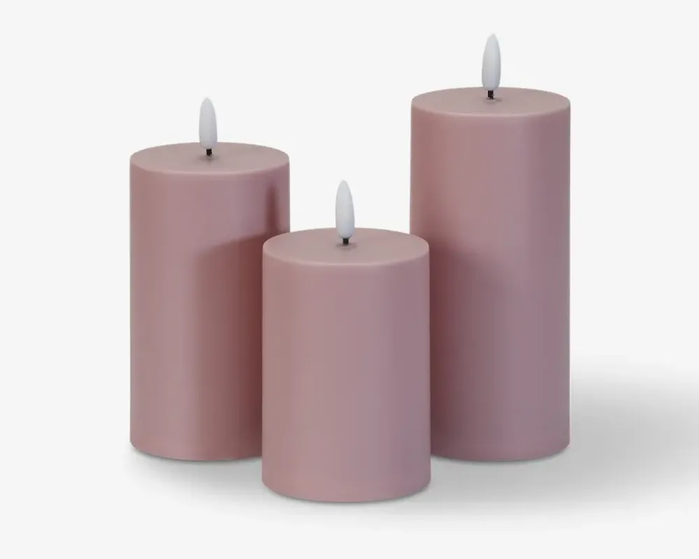 New Daells Bolighus LED Bloklys 3pk Rosa Ø.7,5 cm