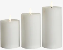 Outlet Daells Bolighus LED Bloklys Sæt 3Stk Ø.7,5cm Hvid