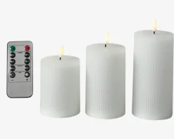 New Daells Bolighus LED Bloklys Sæt 3Stk M.Riller Hvid