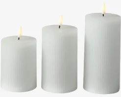 New Daells Bolighus LED Bloklys Sæt 3Stk M.Riller Hvid