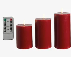 Discount Daells Bolighus LED Bloklys Sæt 3Stk Ø.7,5cm Rød