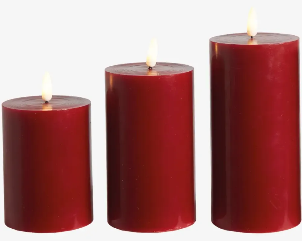 Discount Daells Bolighus LED Bloklys Sæt 3Stk Ø.7,5cm Rød