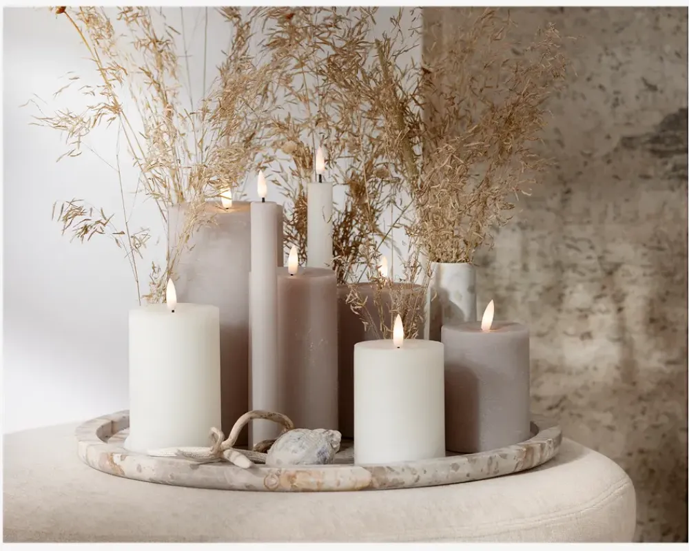 Clearance Daells Bolighus LED Bloklys Stone H.15xØ.7,5cm Beige