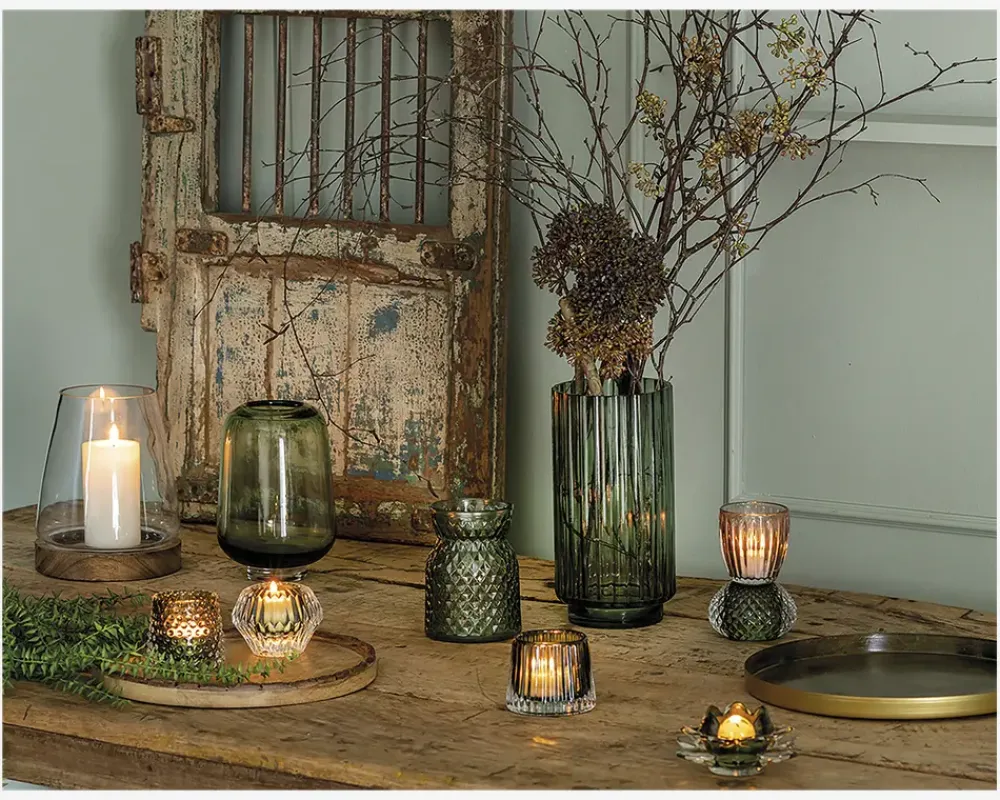 Hot Daells Bolighus Loe fyrfadsstage lotusblomst grøn Ø.9 cm