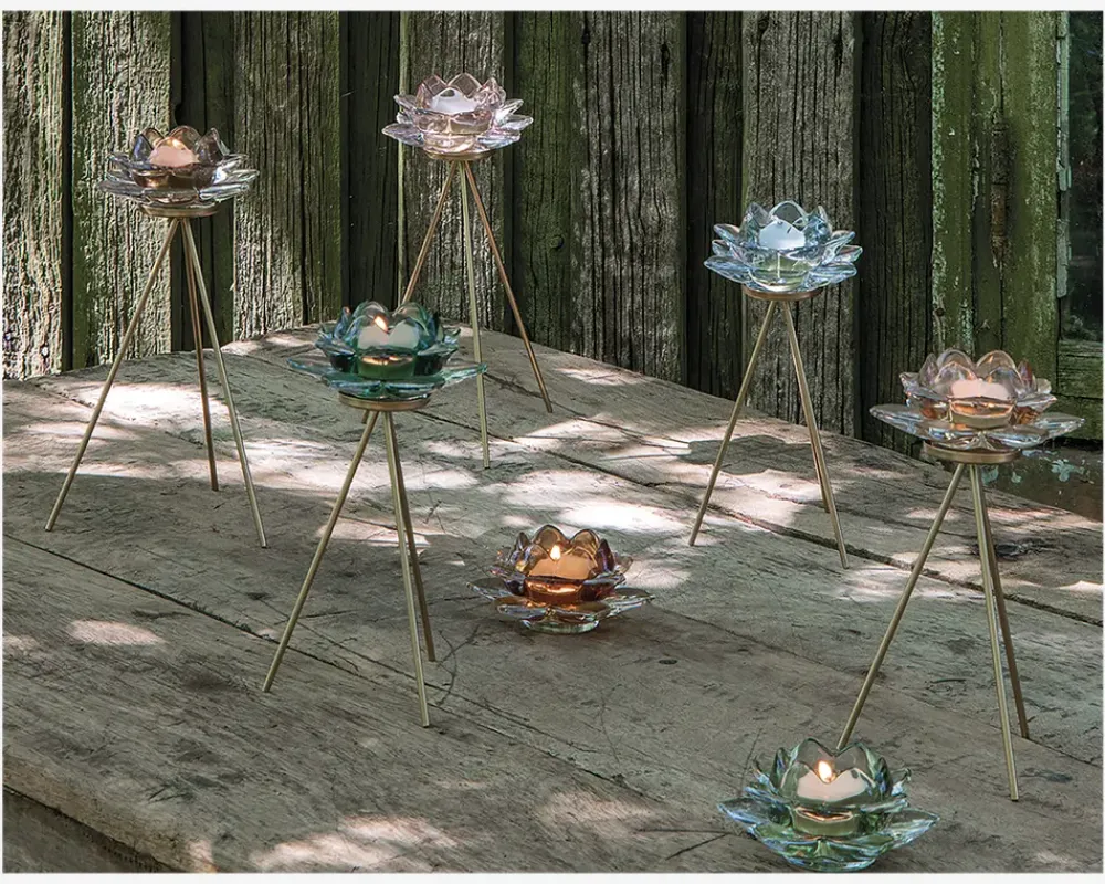 Sale Daells Bolighus Loe fyrfadsstage lotusblomst amber Ø.12 cm Orange