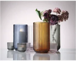 New Daells Bolighus Lyngby fyrfadsstage glas H.6,5 cm Røgfarvet