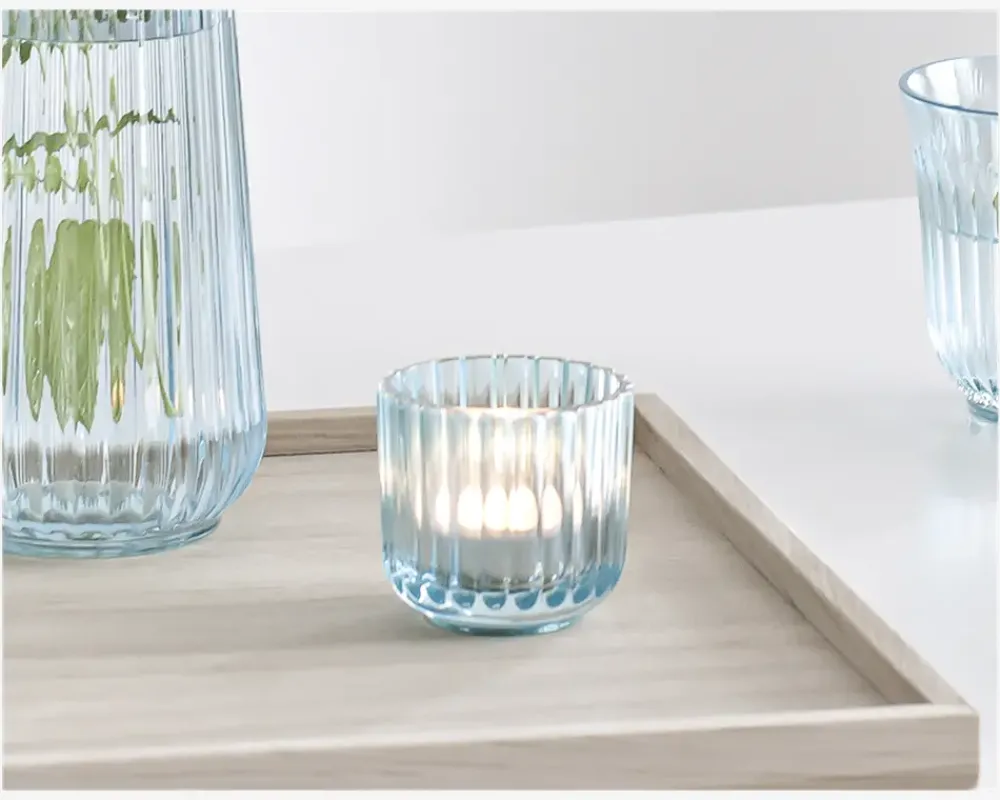 Outlet Daells Bolighus Lyngby fyrfadsstage glas lyse H.6,5 cm Blå