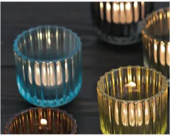 Outlet Daells Bolighus Lyngby fyrfadsstage glas lyse H.6,5 cm Blå