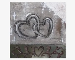 New Daells Bolighus Maleri 2 hjerter grå 80x80 cm