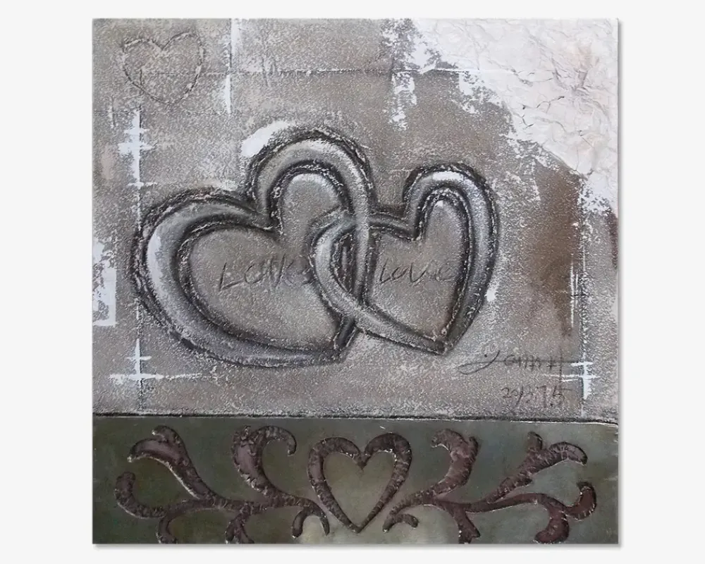 New Daells Bolighus Maleri 2 hjerter grå 80x80 cm