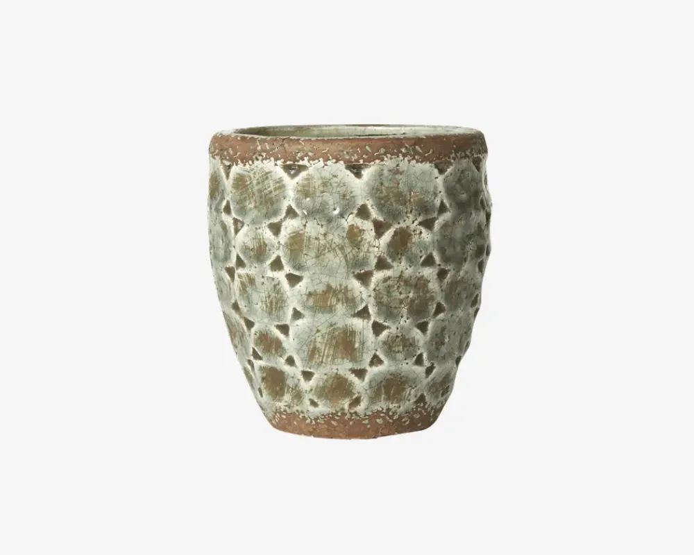 Outlet Daells Bolighus Potte Med Mønster Grøn H.15 cm